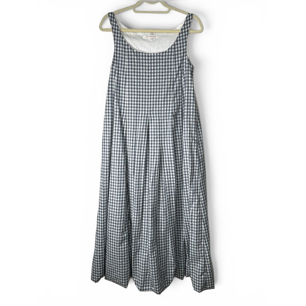 Cabbages & Roses Womens Blue Gingham Cotton Pleated Midi Dress Size Medium